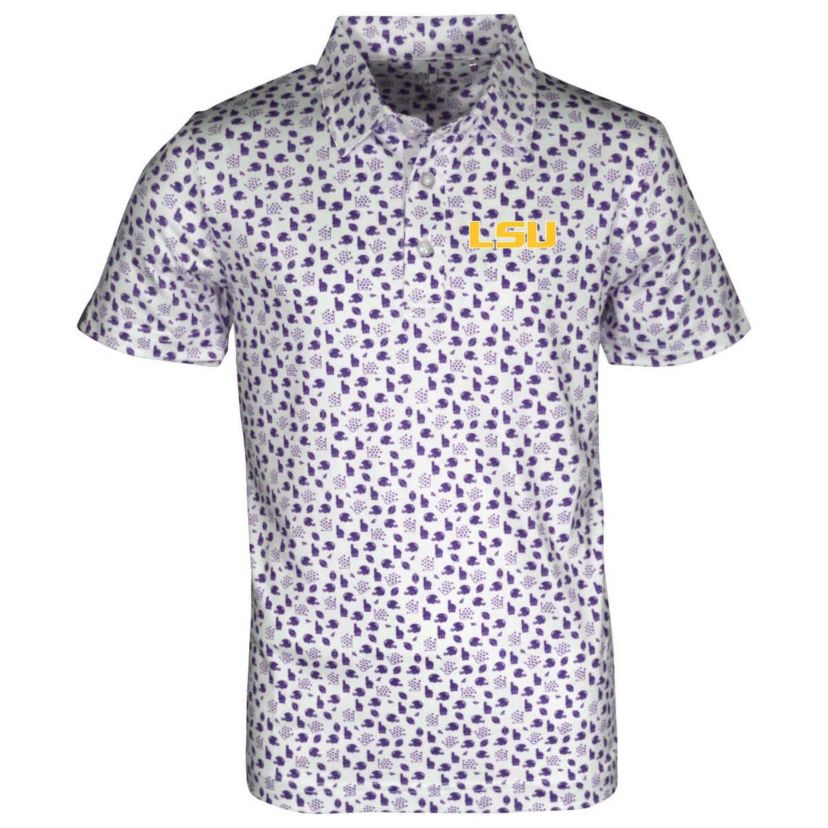 NCAA LSU Tigers Earnest Allover Print Polo
