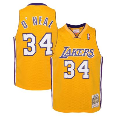 Mitchell & Ness Youth NBA Shaquille O'Neal Los Angeles Lakers 1999/00 Hardwood Classics Swingman Jersey, Gold, XL
