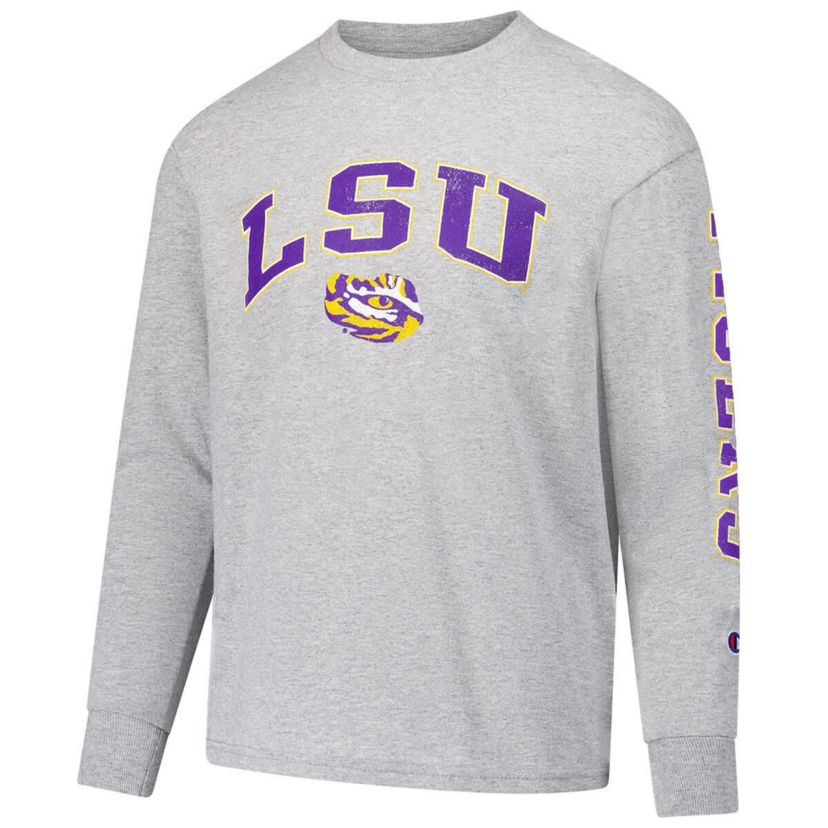 NCAA LSU Tigers Distressed Arch Over Logo Long Sleeve T-Shirt