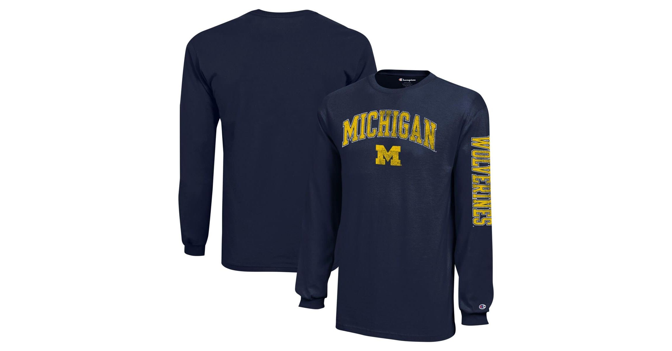 NCAA Michigan Wolverines Distressed Arch Over Logo Long Sleeve T-Shirt