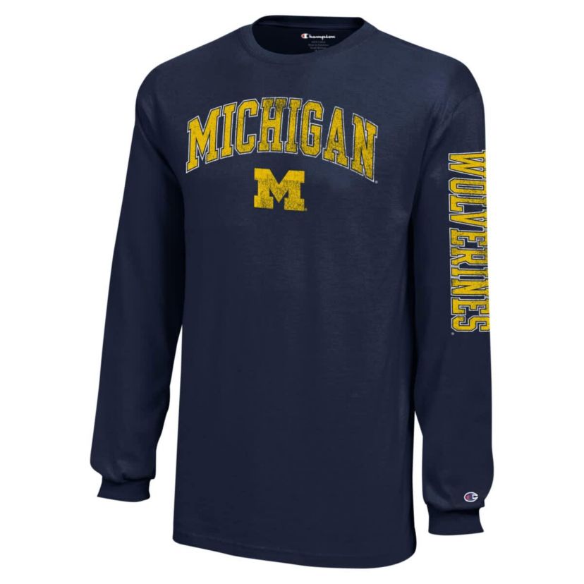 NCAA Michigan Wolverines Distressed Arch Over Logo Long Sleeve T-Shirt