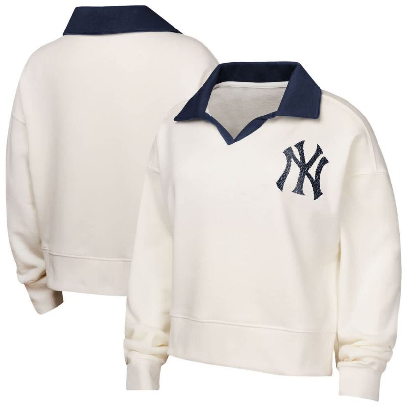 MLB Girls New York Yankees Ballpark Hit Collared V-Neck Pullover Sweatshirt