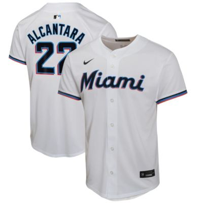 Youth MLB Nike Sandy Alcantara Miami Marlins Home Game Player Jersey, White, XL