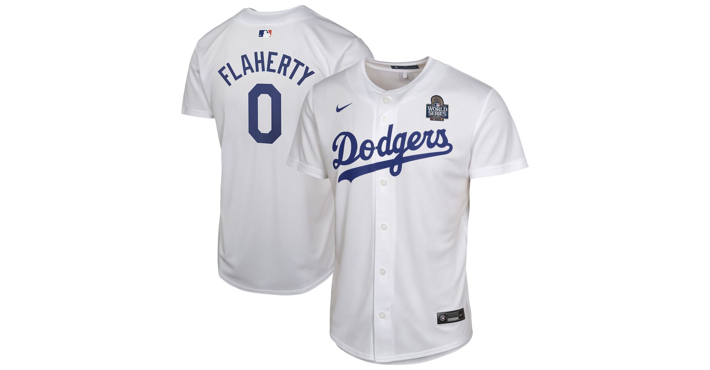 MLB Nike Jack Flaherty Los Angeles Dodgers 2024 World Series Patch Home Game Player Jersey