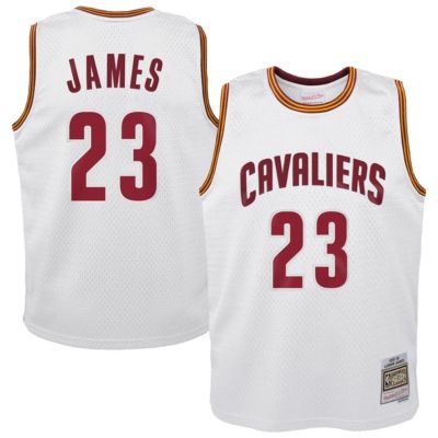 Mitchell & Ness Youth NBA LeBron James Cleveland Cavaliers 2015-16 Hardwood Classics Swingman Throwback Home Jersey, White, Small