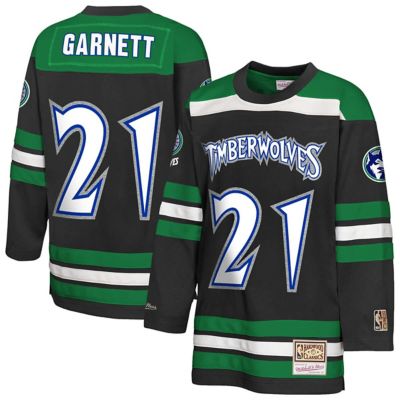 Mitchell & Ness Youth NBA Kevin Garnett Minnesota Timberwolves Maxxed Out 2.0 Fashion Hockey Jersey, Black, Medium