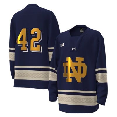 NCAA Under Armour #42 Notre Dame Fighting Irish Alternate Replica Hockey Jersey, Navy Blue, Small