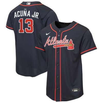 Youth MLB Nike Ronald Acuña Jr. Atlanta Braves Alternate Replica Jersey, Navy Blue, XL