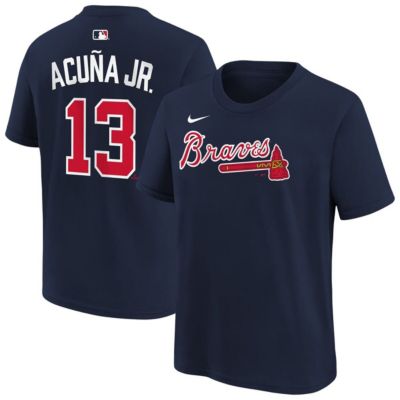Youth MLB Nike Ronald Acuña Jr. Atlanta Braves Name & Number T-Shirt, Navy Blue, XL