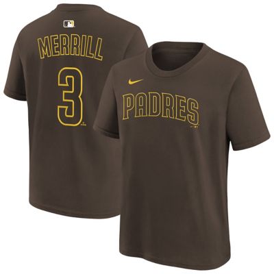 Youth MLB Nike Jackson Merrill San Diego Padres Name & Number T-Shirt, Brown, XL