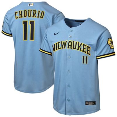 Youth MLB Nike Jackson Chourio Powder Milwaukee Brewers Road Stadium Jersey