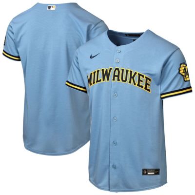 Youth MLB Nike Powder Milwaukee Brewers Road Stadium Jersey, Blue, Large