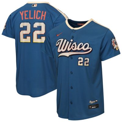 Youth MLB Nike Christian Yelich Mineral Milwaukee Brewers 2026 City Connect Stadium Jersey, Blue, Small