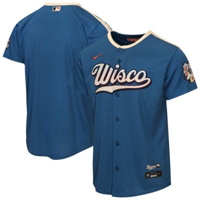 Youth MLB Nike Mineral Milwaukee Brewers 2026 City Connect Stadium Jersey, Blue, Small
