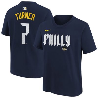 Youth MLB Nike Trea Turner Philadelphia Phillies City Connect Name & Number T-Shirt, Navy Blue, XL