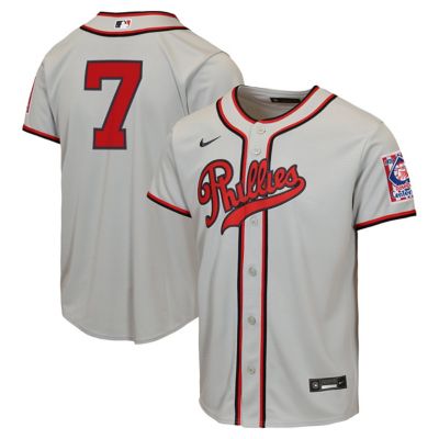 Youth MLB Nike Trea Turner Philadelphia Phillies 2026 Field of Dreams Replica Jersey, Gray, Small