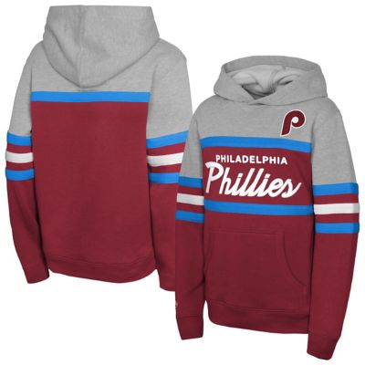 Mitchell & Ness Youth MLB Red/Grey Philadelphia Phillies Cooperstown Head Coach Pullover Hoodie, Red, XL