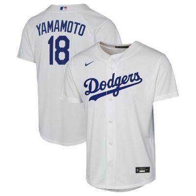 Youth MLB Nike Yoshinobu Yamamoto Los Angeles Dodgers Home Baseline Jersey, White, XL