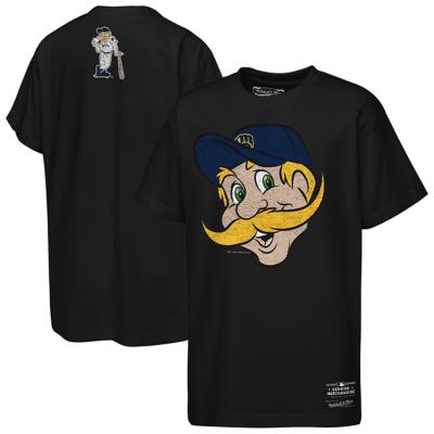 Mitchell & Ness Youth MLB Milwaukee Brewers Big Face Mascot T-Shirt, Black, Small