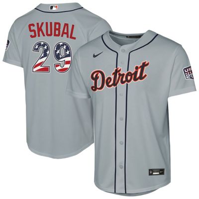Youth MLB Nike Tarik Skubal Detroit Tigers USA 250 Fourth of July Road Replica Jersey, Gray, Medium