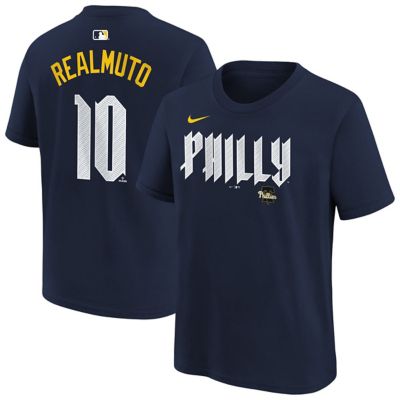 Youth MLB Nike J.T. Realmuto Philadelphia Phillies City Connect Name & Number T-Shirt, Navy Blue, Small