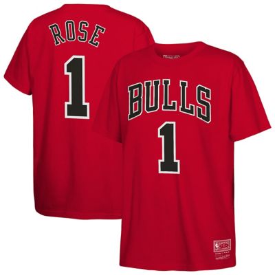 Mitchell & Ness Youth NBA Derrick Rose Chicago Bulls Hardwood Classics Name & Number T-Shirt, Red, Small