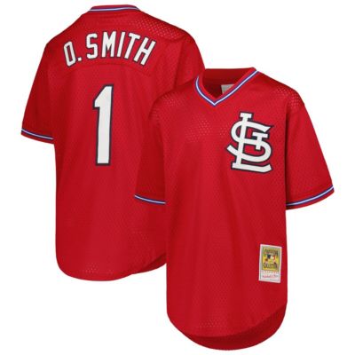 Mitchell & Ness Youth MLB Ozzie Smith St. Louis Cardinals Cooperstown Collection Mesh Batting Practice Jersey, Red, Large
