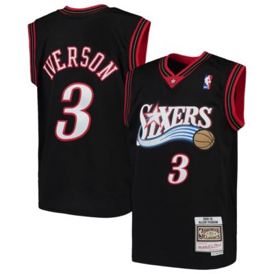 Mitchell & Ness Youth NBA Allen Iverson Philadelphia 76ers Hardwood Classics Swingman Throwback Jersey, Black, Large