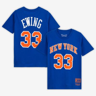 Mitchell & Ness Youth NBA Patrick Ewing New York Knicks Hardwood Classics Name & Number T-Shirt, Blue, Medium