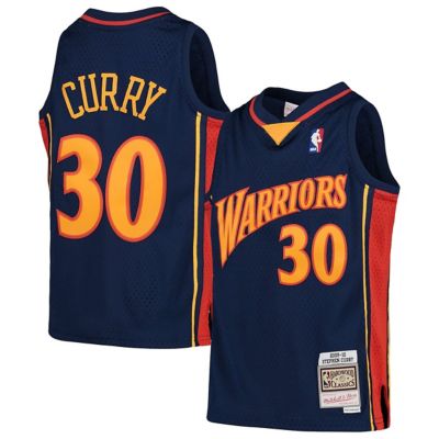 Mitchell & Ness Youth NBA Stephen Curry Golden State Warriors 2009-10 Hardwood Classics Swingman Throwback Jersey, Navy Blue, Medium