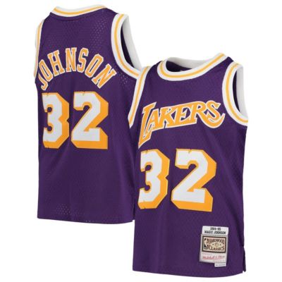 Mitchell & Ness Youth NBA Magic Johnson Los Angeles Lakers 1984-85 Hardwood Classics Swingman Throwback Jersey, Purple, XL