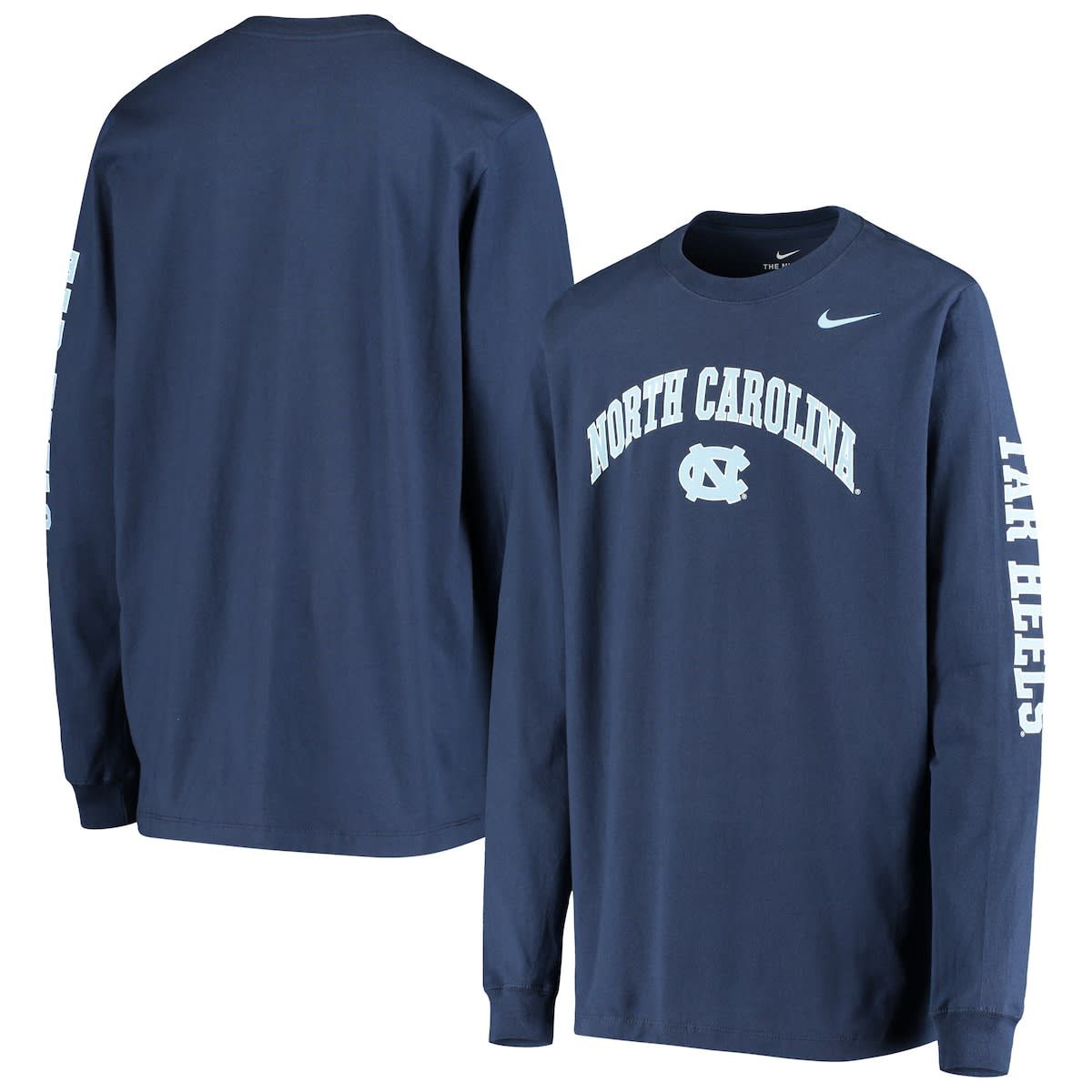 NCAA Nike North Carolina Tar Heels Arch & Logo 2-Hit Long Sleeve T-Shirt