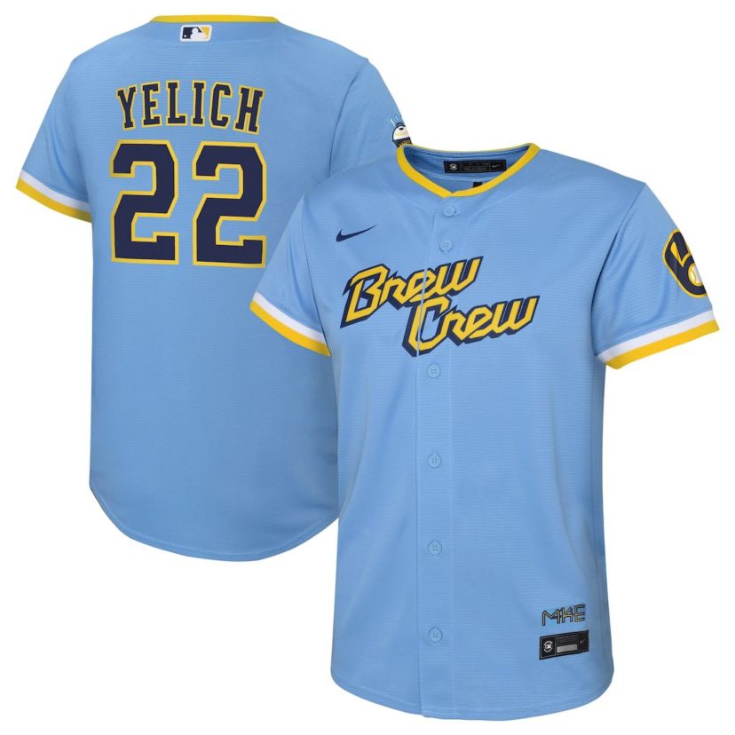 MLB Nike Christian Yelich Powder Milwaukee Brewers City Connect Replica Player Jersey