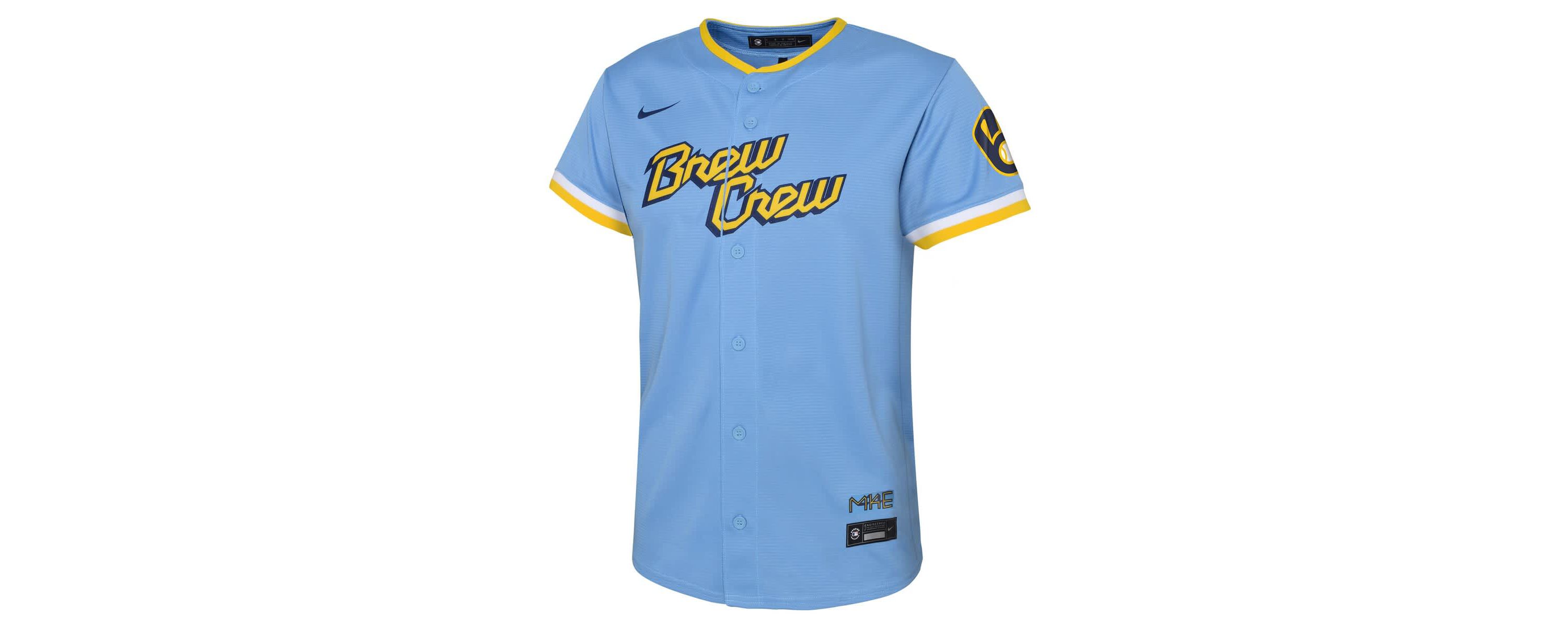 MLB Nike Christian Yelich Powder Milwaukee Brewers City Connect Replica Player Jersey