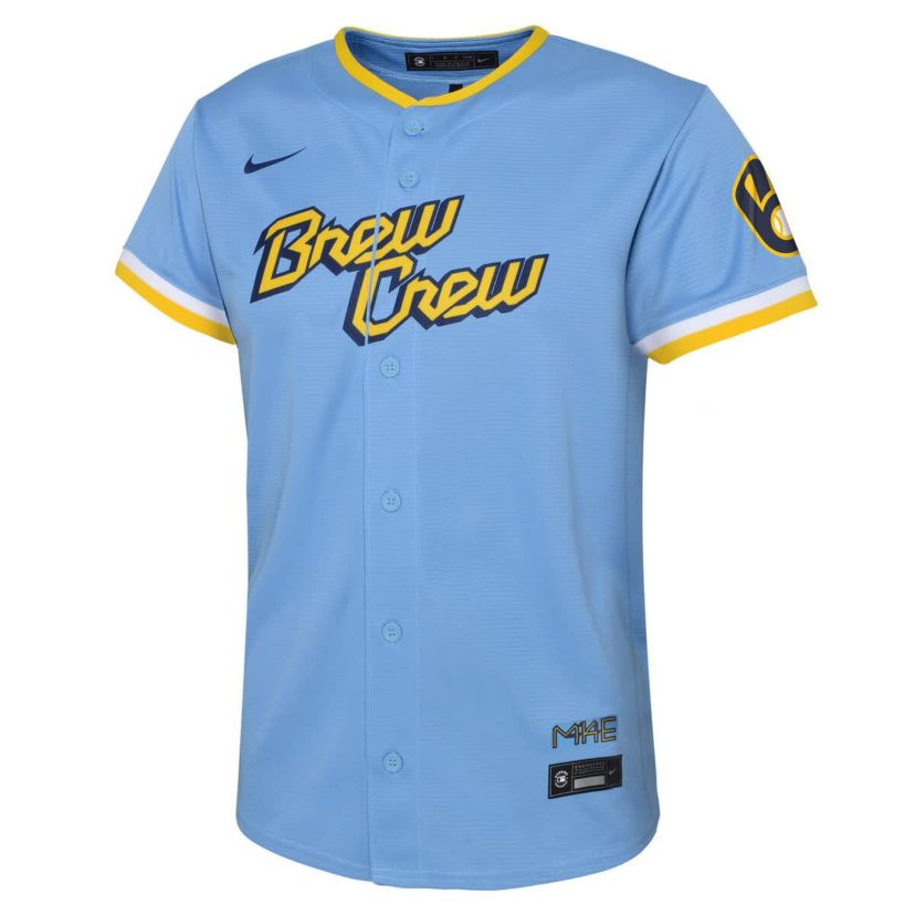 MLB Nike Christian Yelich Powder Milwaukee Brewers City Connect Replica Player Jersey