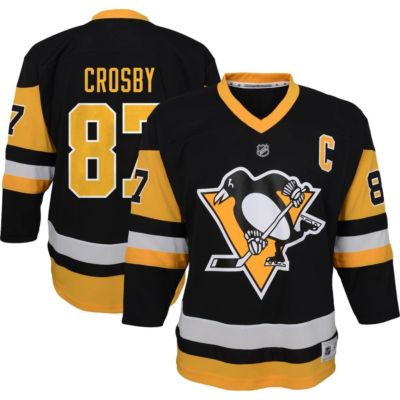 Outerstuff Youth NHL Sidney Crosby Pittsburgh Penguins Captain Patch Home Replica Player Jersey, Black, XL