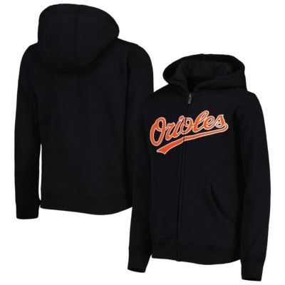 Outerstuff Youth MLB Baltimore Orioles Wordmark Full-Zip Fleece Hoodie, Black, XL
