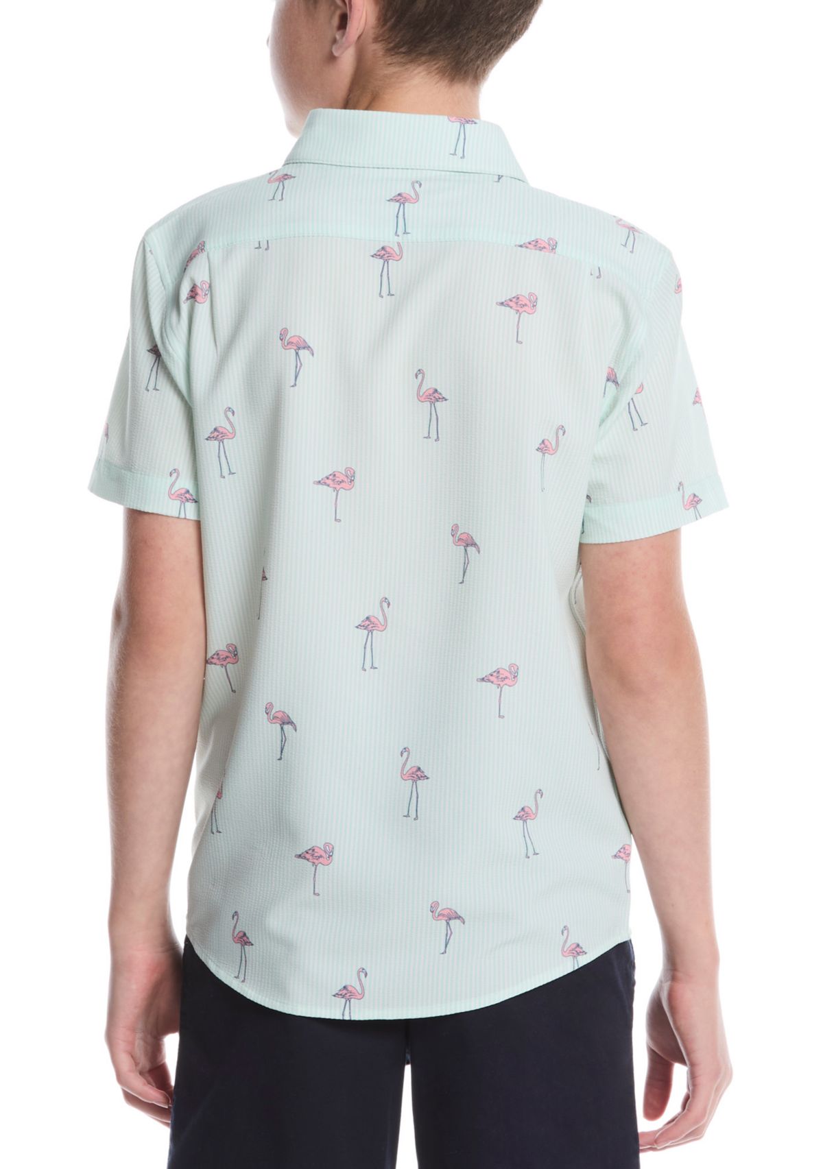 Boys 8-20 Short Sleeve Flamingo Print Woven Shirt 
