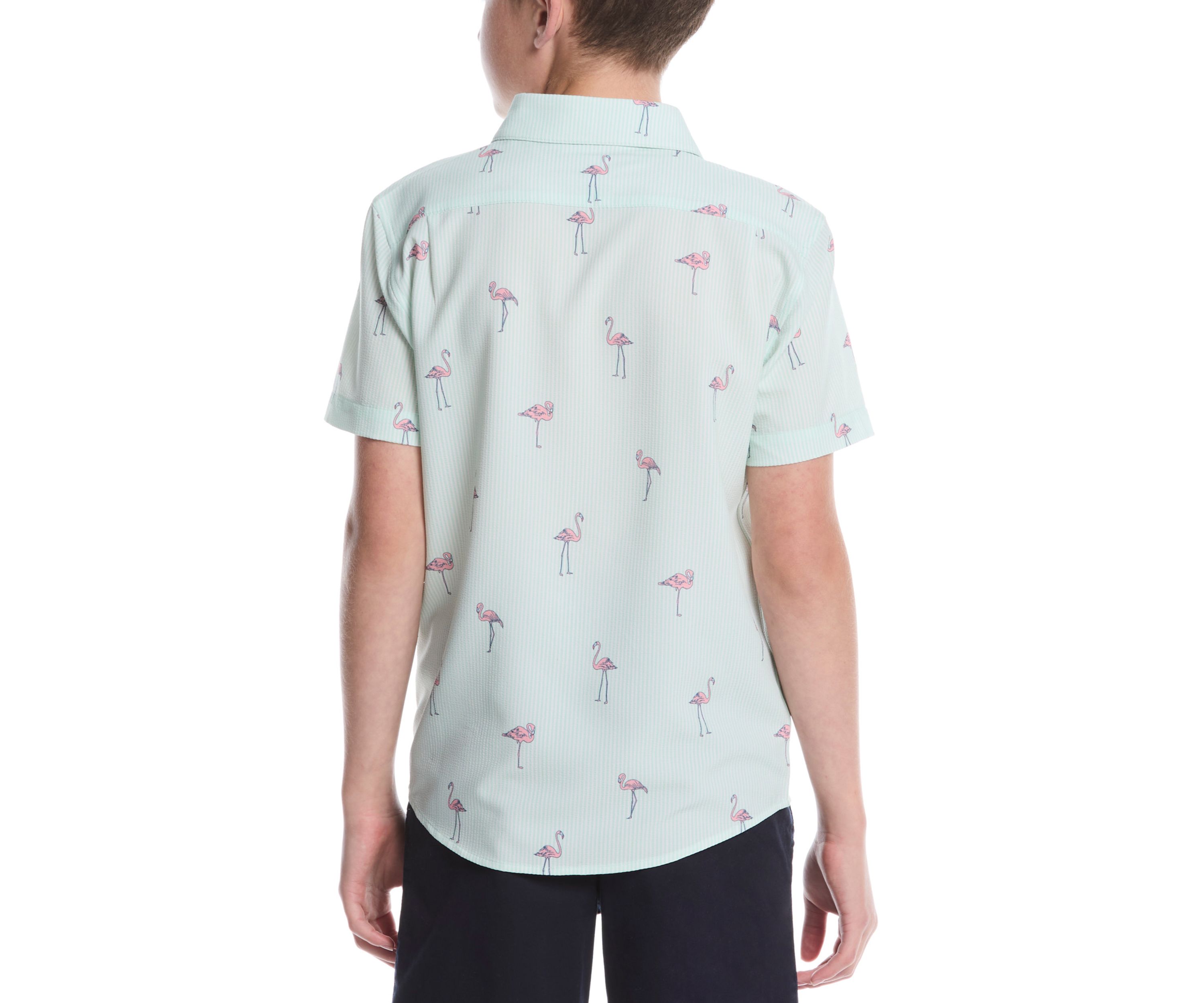 Boys 8-20 Short Sleeve Flamingo Print Woven Shirt 