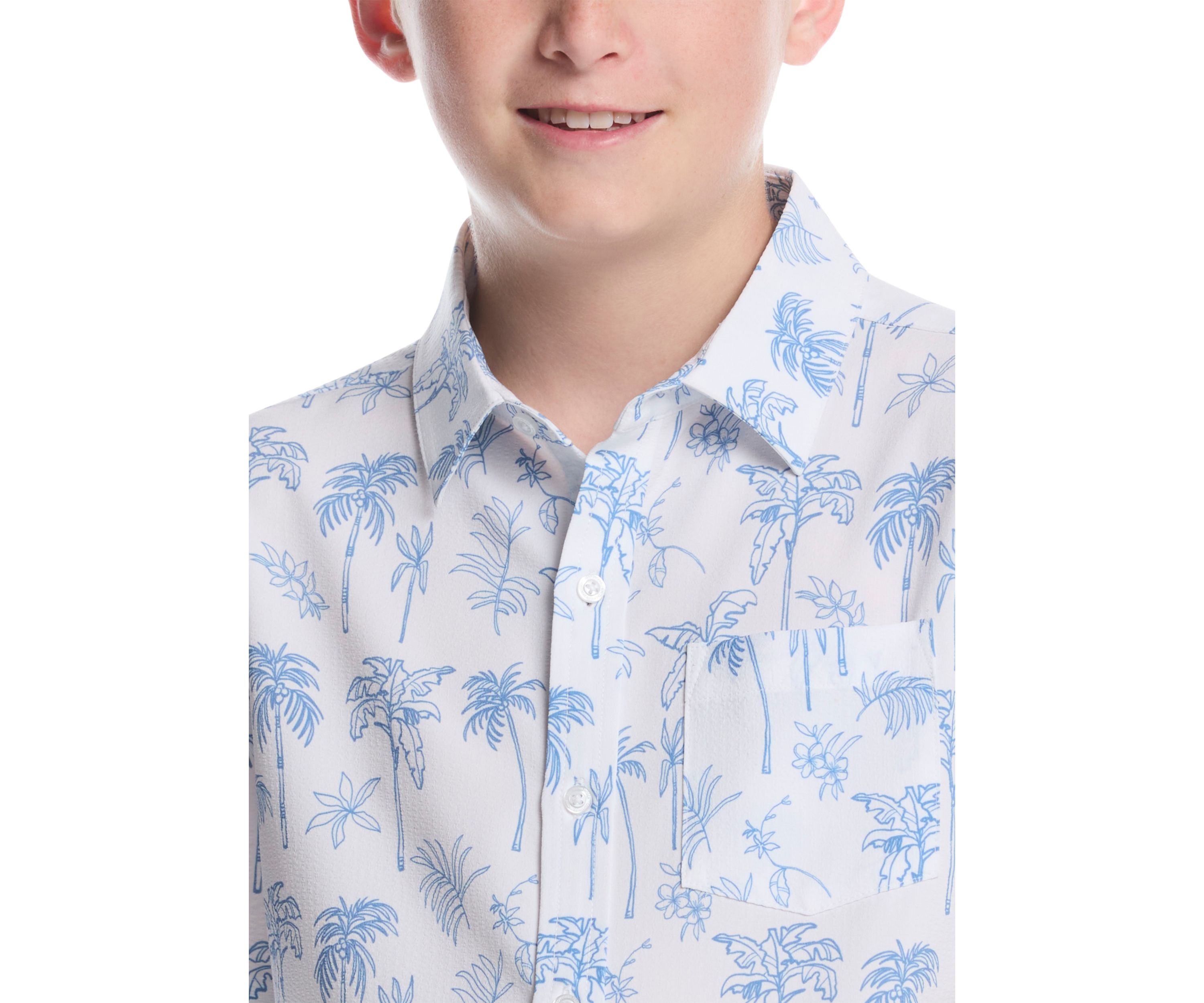 Boys 8-20 Printed Palm Woven Shirt 