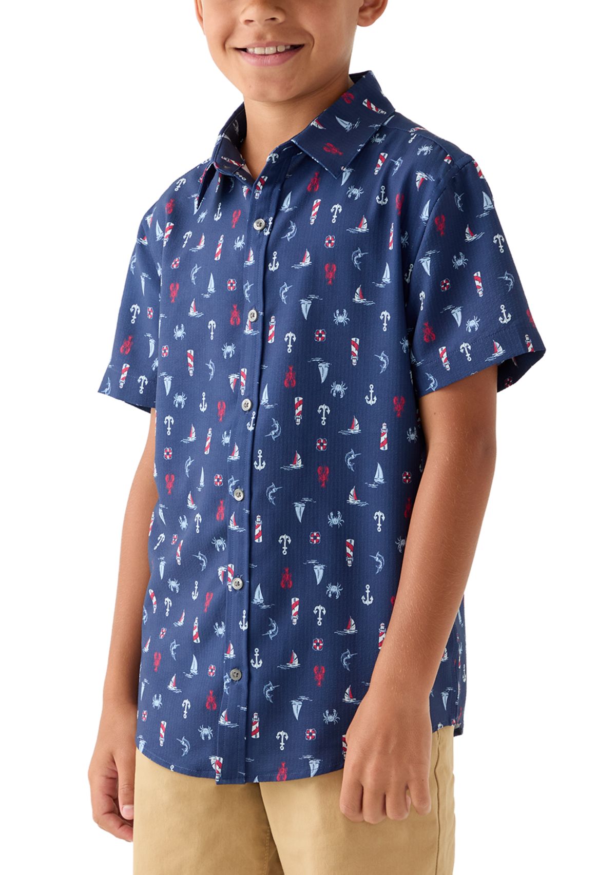 Boys 8-20 Patriotic Nautical Print Woven Button Up Shirt