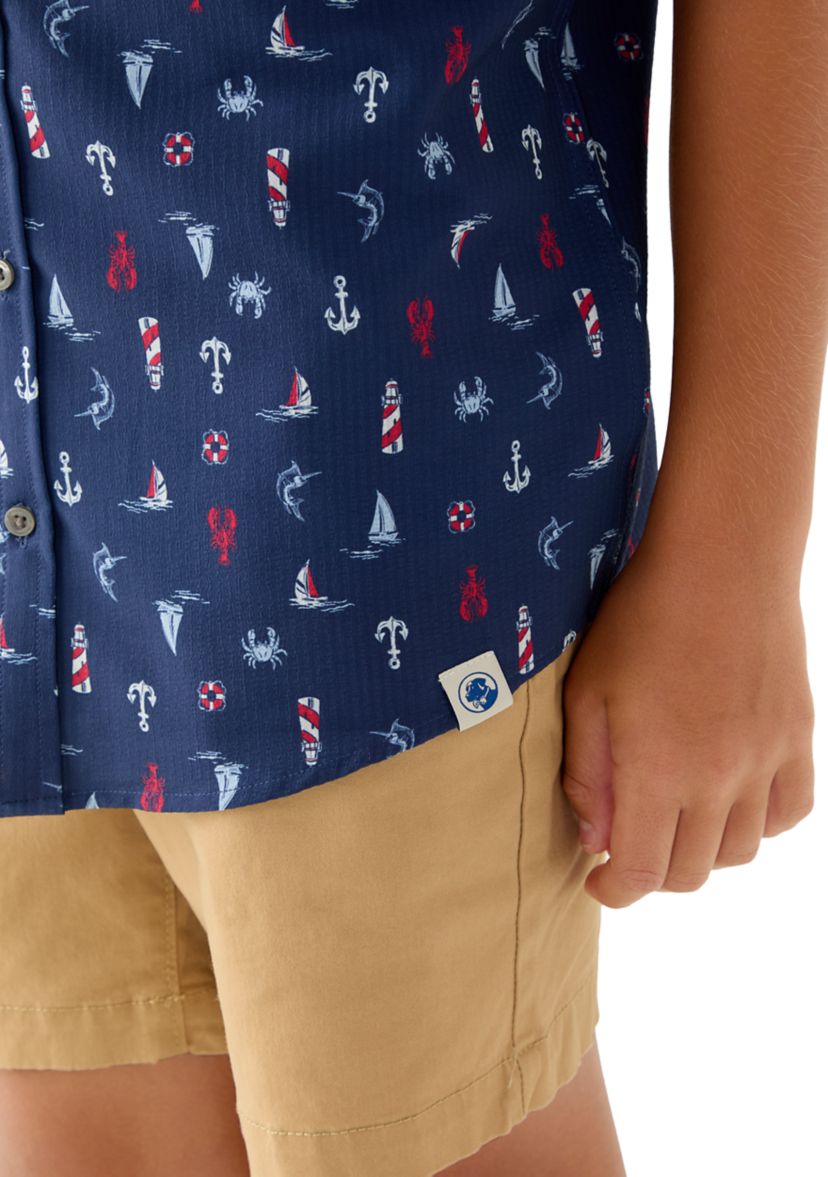 Boys 8-20 Patriotic Nautical Print Woven Button Up Shirt