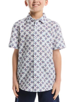 Southern Proper Boys 8-20 Seersucker Geometric Print Shirt, White, XL 18-20
