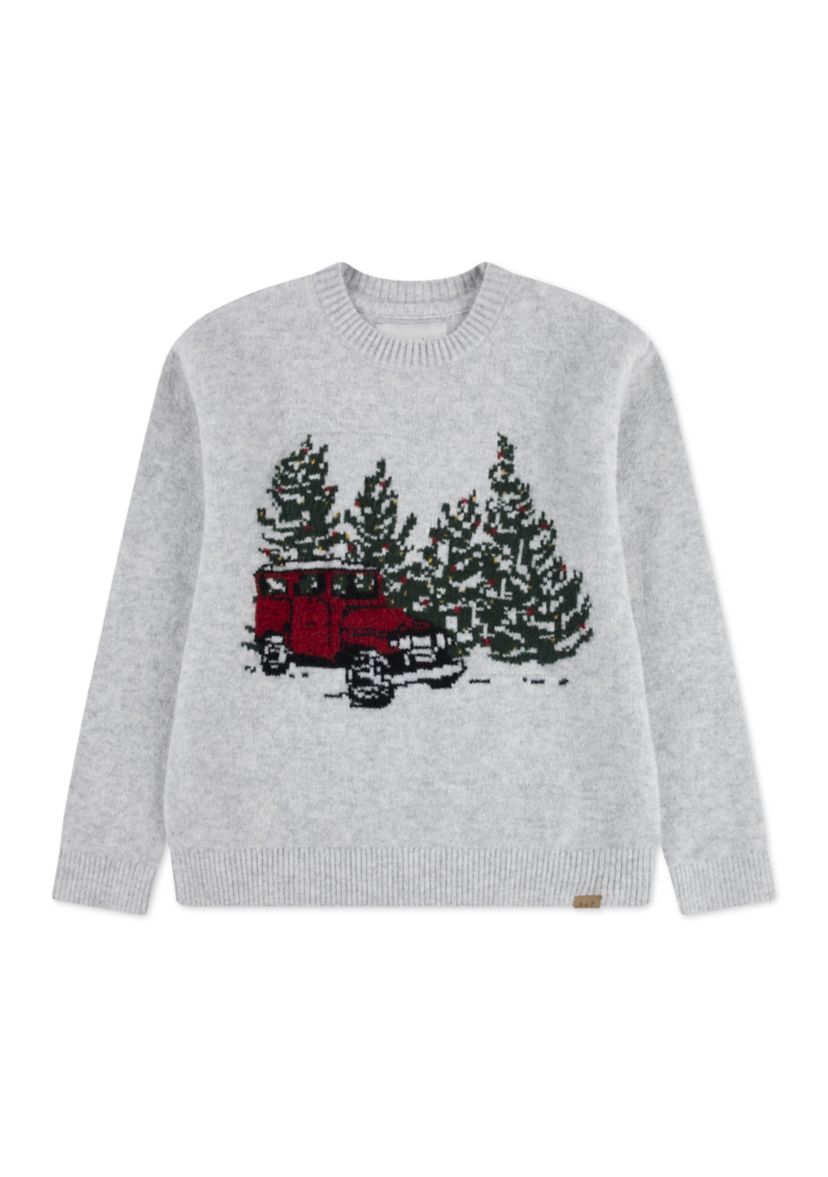 long sleeve truck crew intarsia sweater 