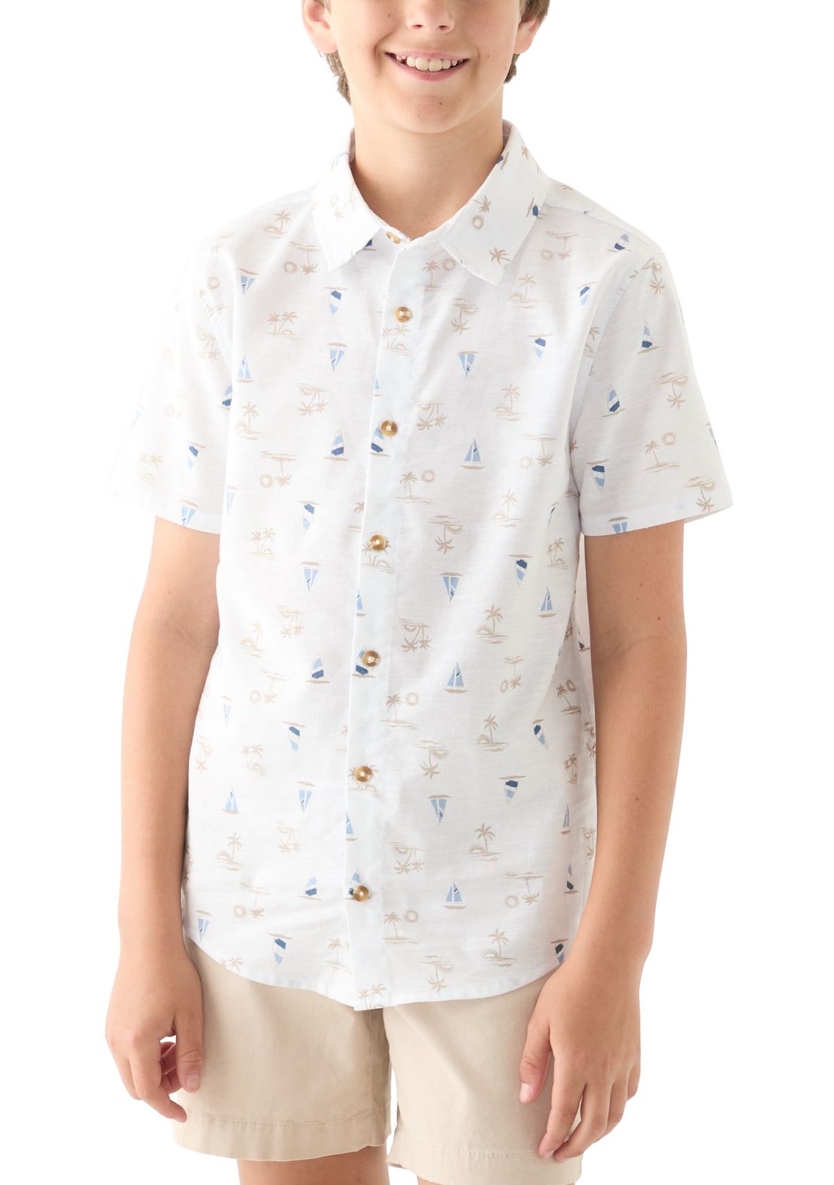 Boys 8-20 Printed Linen Blend Shirt