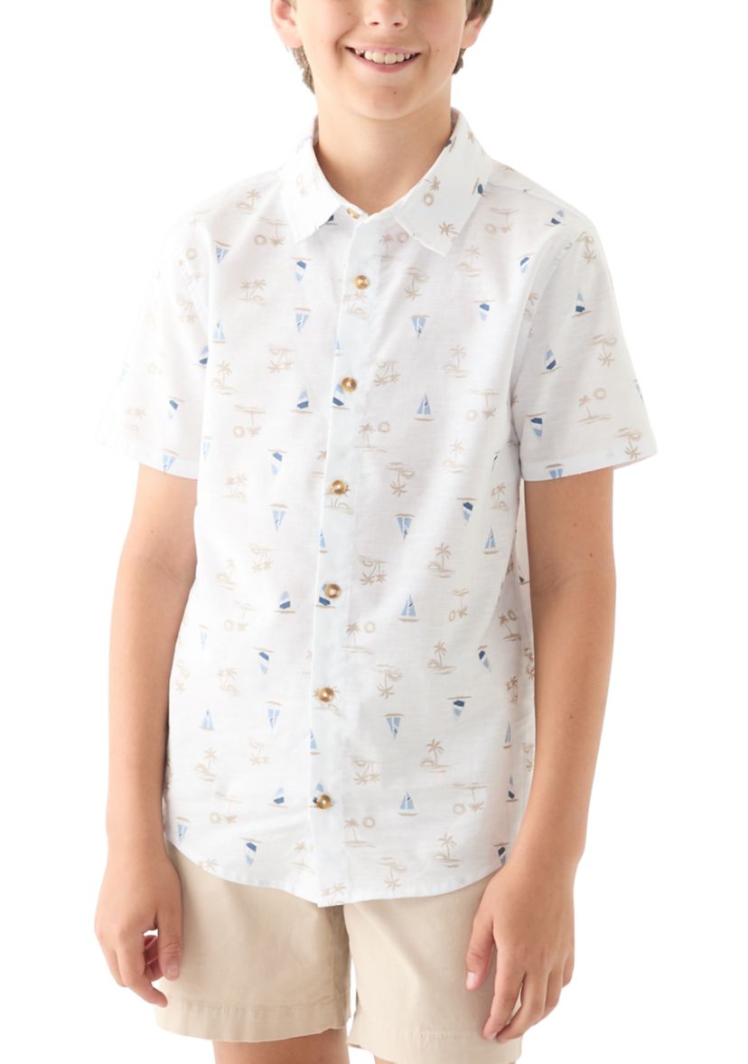 Boys 8-20 Printed Linen Blend Shirt