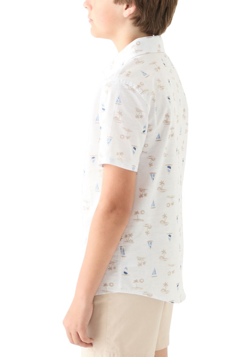 Boys 8-20 Printed Linen Blend Shirt