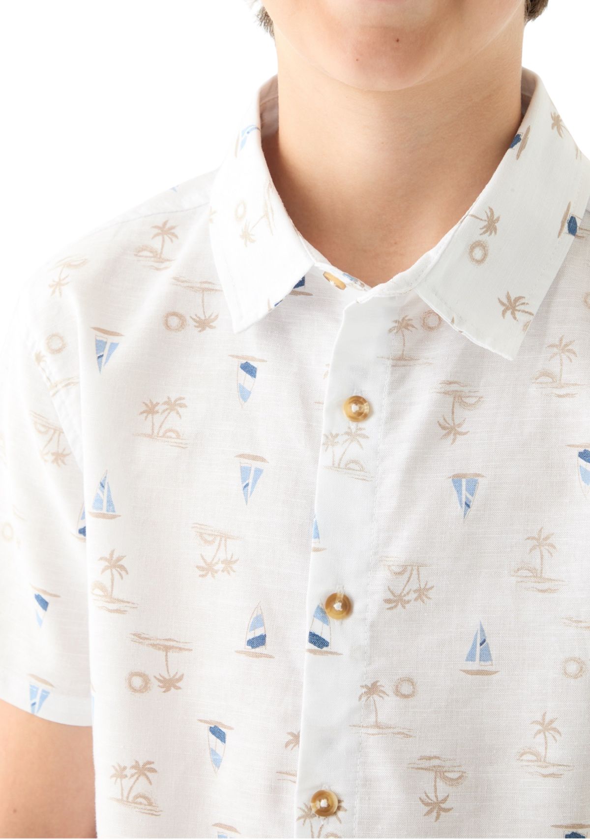 Boys 8-20 Printed Linen Blend Shirt