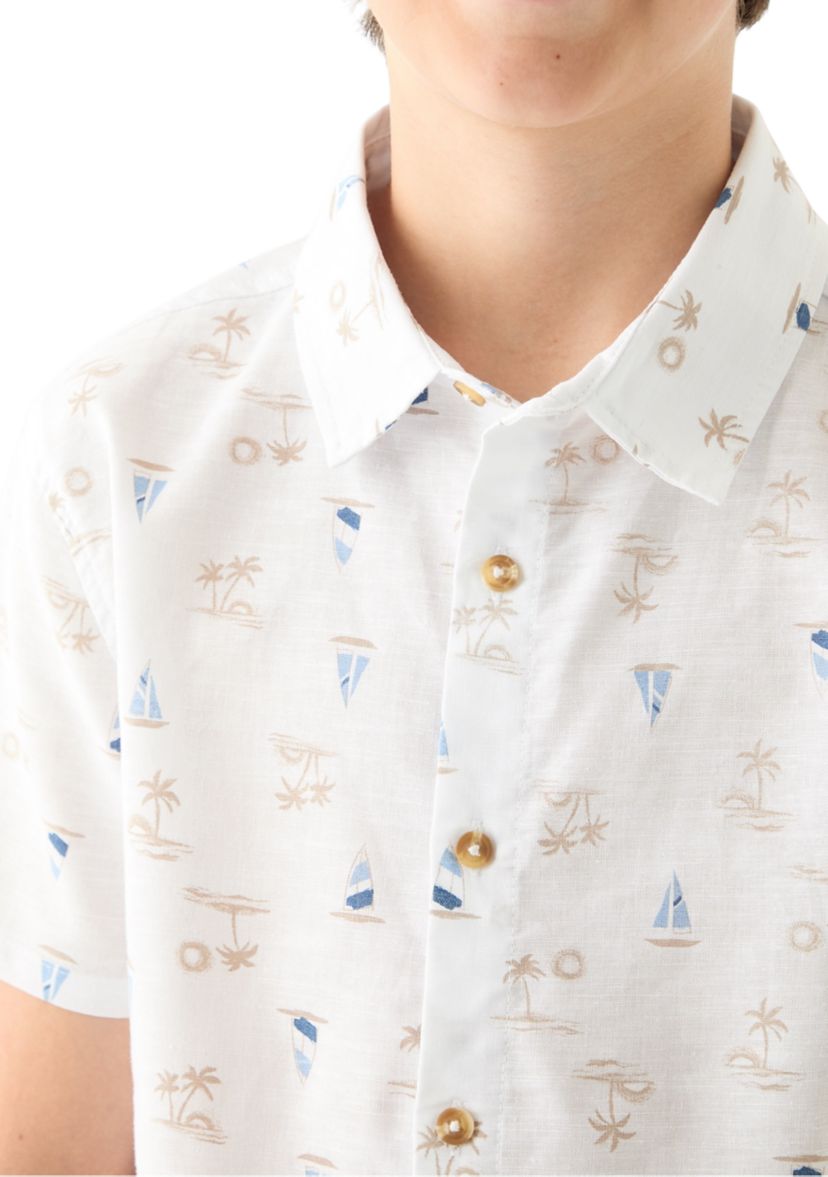 Boys 8-20 Printed Linen Blend Shirt