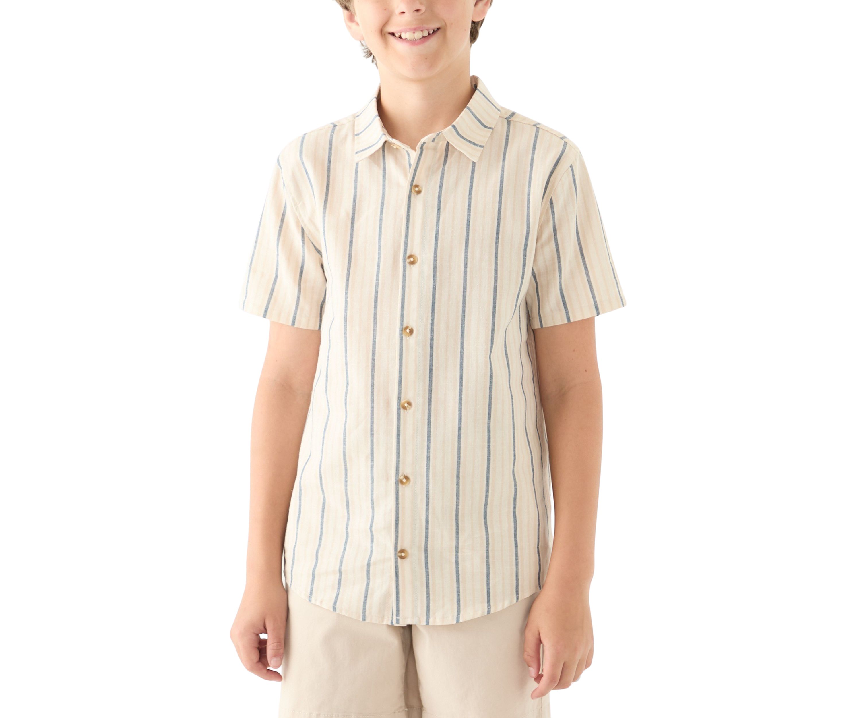 Boys 8-20 Short Sleeve Striped Cotton Linen Shirt